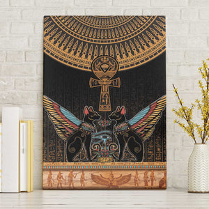 Winged Egypt Cats Canvas Wall Art Hieroglyphs Alphabet Pattern
