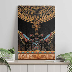 Winged Egypt Cats Canvas Wall Art Hieroglyphs Alphabet Pattern