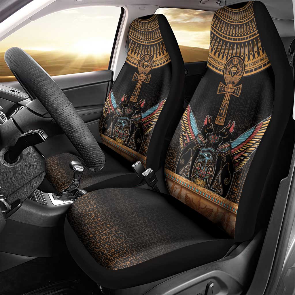 Winged Egypt Cats Car Seat Cover Hieroglyphs Alphabet Pattern