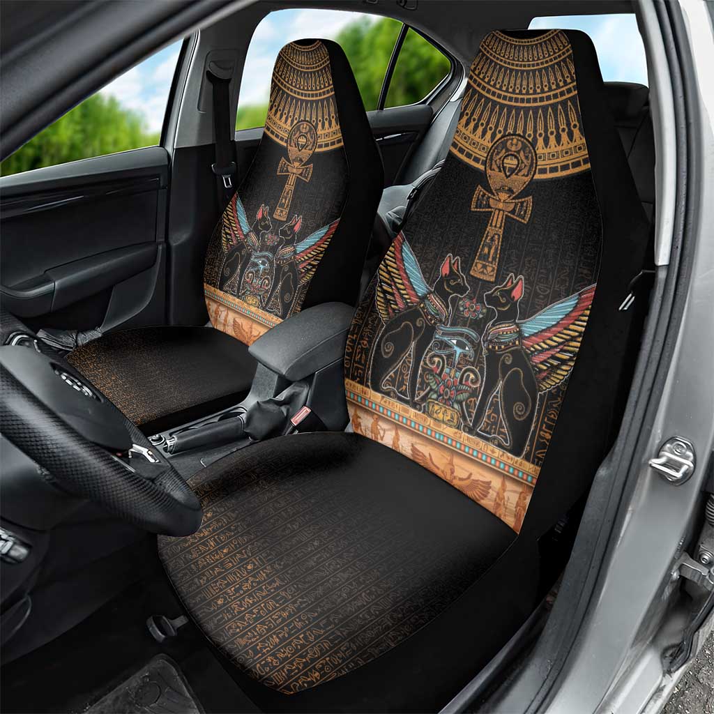 Winged Egypt Cats Car Seat Cover Hieroglyphs Alphabet Pattern