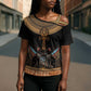 Winged Egypt Cats Cross Shoulder Shirt Hieroglyphs Alphabet Pattern