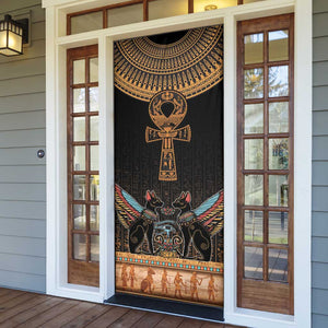 Winged Egypt Cats Door Cover Hieroglyphs Alphabet Pattern