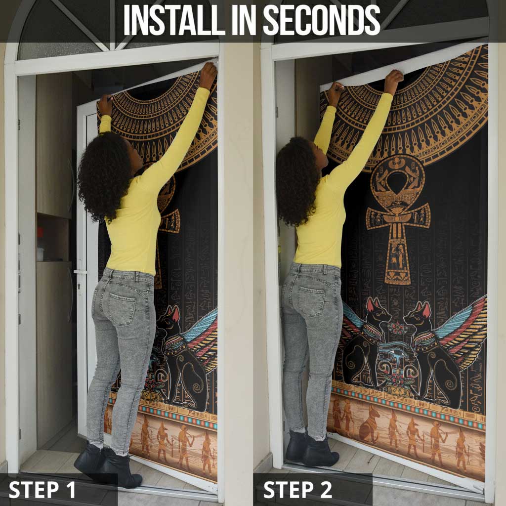 Winged Egypt Cats Door Cover Hieroglyphs Alphabet Pattern