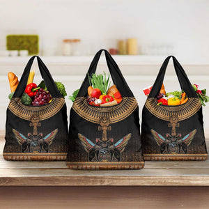 Winged Egypt Cats Grocery Bag Hieroglyphs Alphabet Pattern