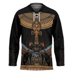 Winged Egypt Cats Hockey Jersey Hieroglyphs Alphabet Pattern
