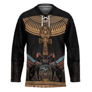 Winged Egypt Cats Hockey Jersey Hieroglyphs Alphabet Pattern