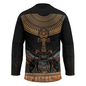 Winged Egypt Cats Hockey Jersey Hieroglyphs Alphabet Pattern