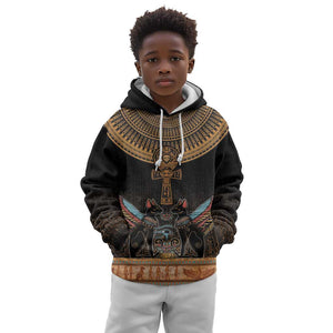 Winged Egypt Cats Kid Hoodie Hieroglyphs Alphabet Pattern