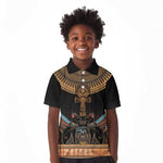 Winged Egypt Cats Kid Polo Shirt Hieroglyphs Alphabet Pattern