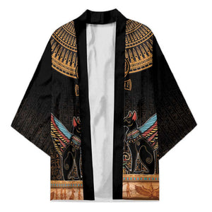 Winged Egypt Cats Kimono Hieroglyphs Alphabet Pattern