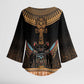 Winged Egypt Cats Kimono Sleeve Blouse Hieroglyphs Alphabet Pattern