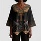 Winged Egypt Cats Kimono Sleeve Blouse Hieroglyphs Alphabet Pattern