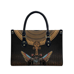 Winged Egypt Cats Leather Bag Hieroglyphs Alphabet Pattern