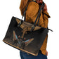 Winged Egypt Cats Leather Tote Bag Hieroglyphs Alphabet Pattern