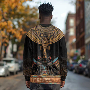 Winged Egypt Cats Long Sleeve Shirt Hieroglyphs Alphabet Pattern