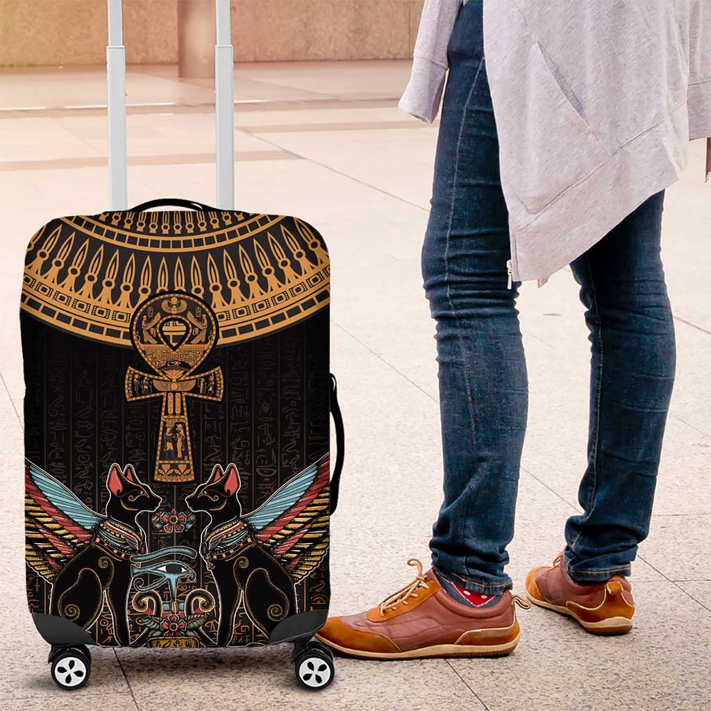 Winged Egypt Cats Luggage Cover Hieroglyphs Alphabet Pattern