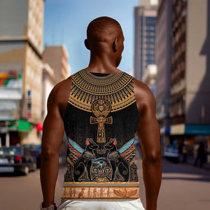 Winged Egypt Cats Men Tank Top Hieroglyphs Alphabet Pattern