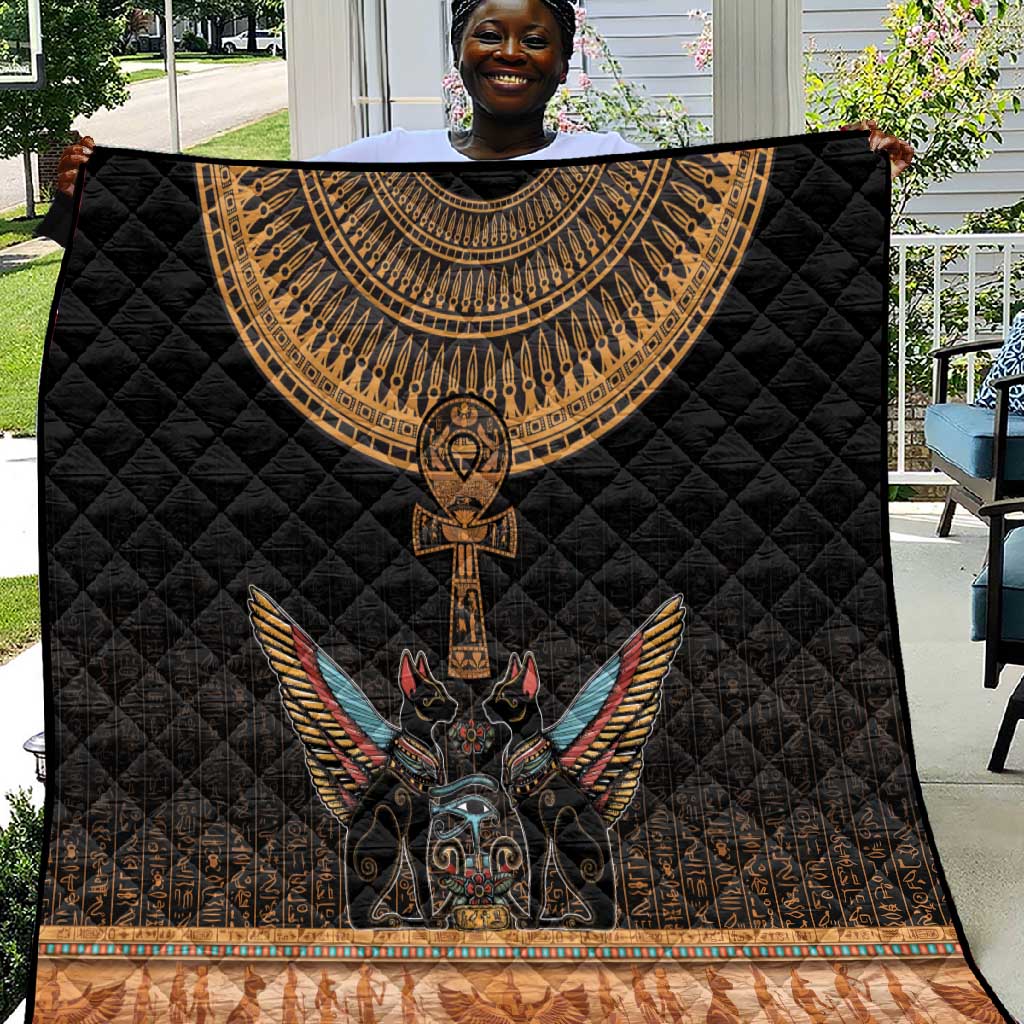 Winged Egypt Cats Quilt Hieroglyphs Alphabet Pattern