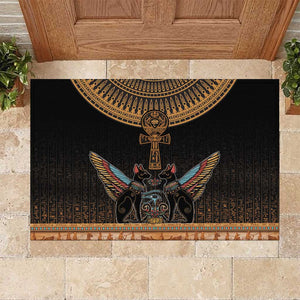 Winged Egypt Cats Rubber Doormat Hieroglyphs Alphabet Pattern