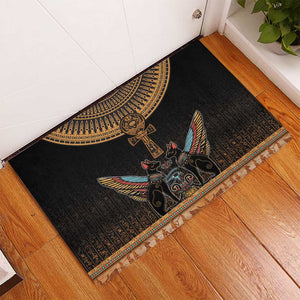 Winged Egypt Cats Rubber Doormat Hieroglyphs Alphabet Pattern