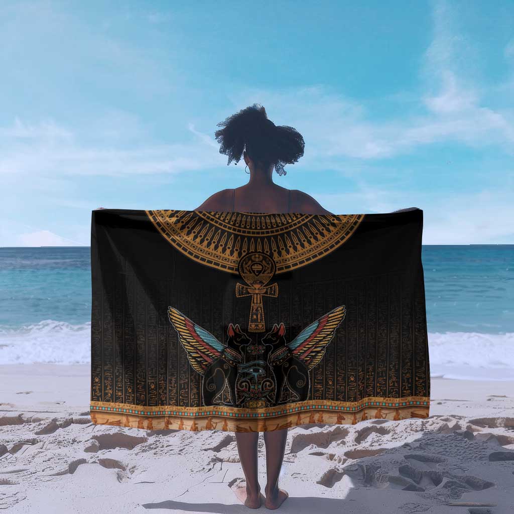 Winged Egypt Cats Sarong Hieroglyphs Alphabet Pattern