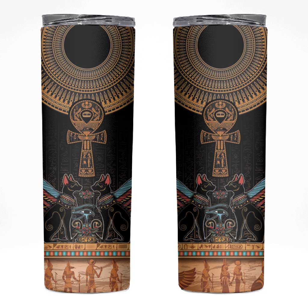 Winged Egypt Cats Skinny Tumbler Hieroglyphs Alphabet Pattern
