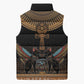 Winged Egypt Cats Sleeveless Puffer Jacket Hieroglyphs Alphabet Pattern