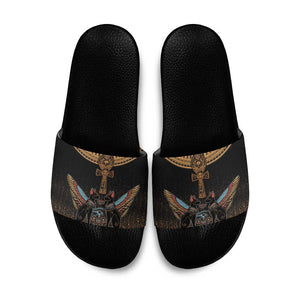 Winged Egypt Cats Slide Sandals Hieroglyphs Alphabet Pattern