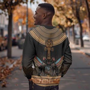 Winged Egypt Cats Sweatshirt Hieroglyphs Alphabet Pattern