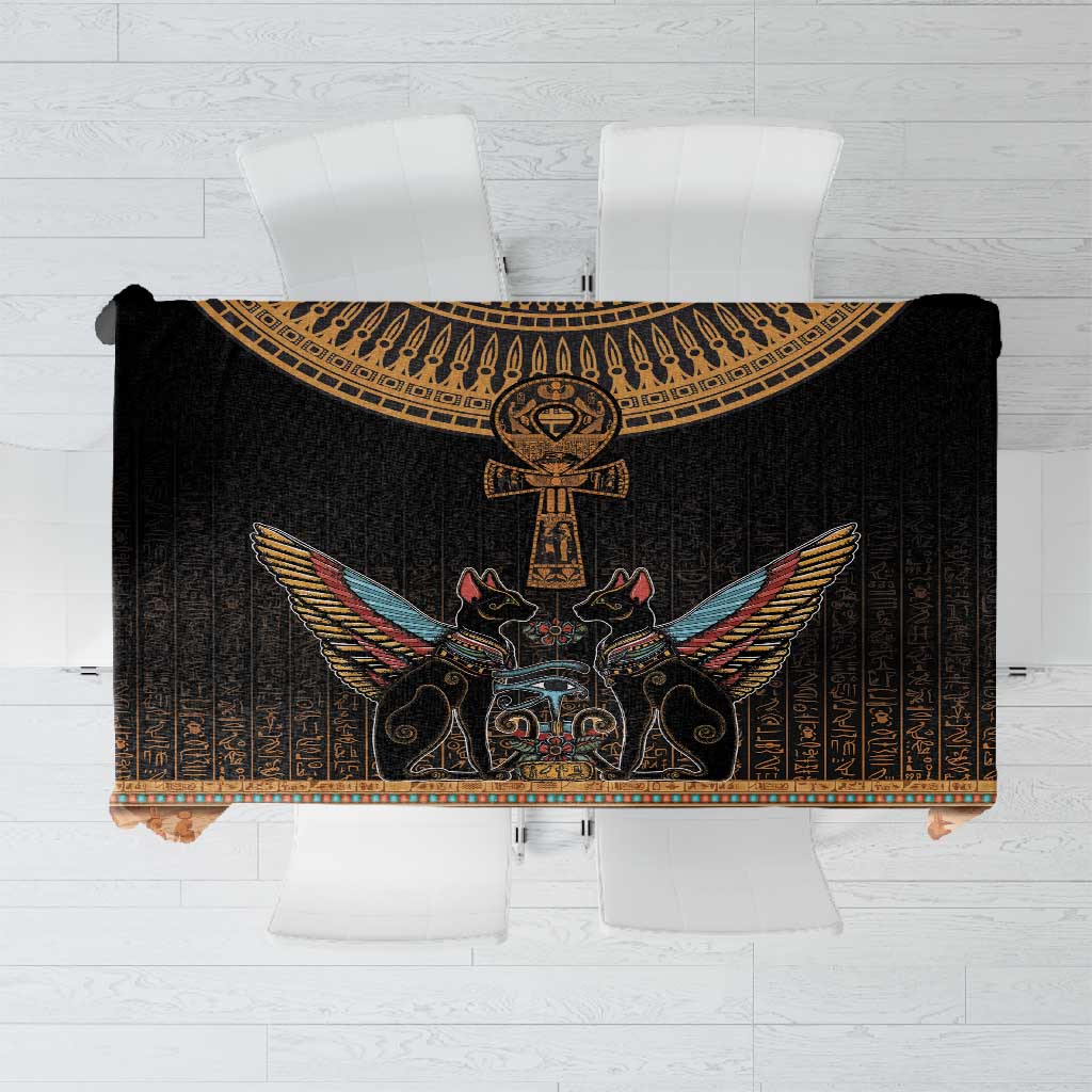 Winged Egypt Cats Tablecloth Hieroglyphs Alphabet Pattern