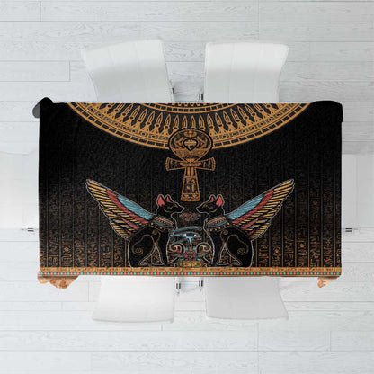 Winged Egypt Cats Tablecloth Hieroglyphs Alphabet Pattern