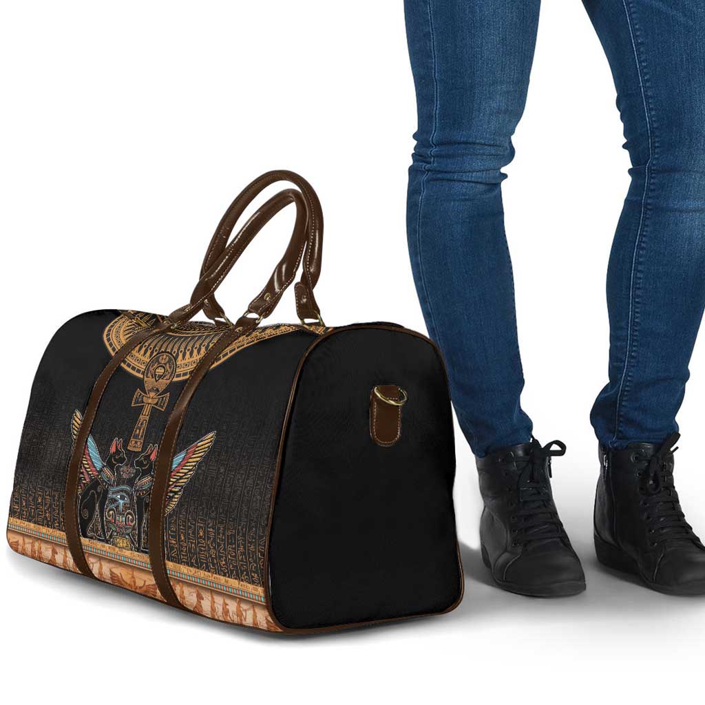 Winged Egypt Cats Travel Bag Hieroglyphs Alphabet Pattern
