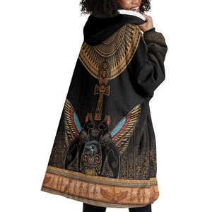 Winged Egypt Cats Wearable Blanket Hoodie Hieroglyphs Alphabet Pattern