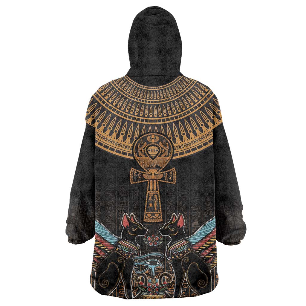 Winged Egypt Cats Wearable Blanket Hoodie Hieroglyphs Alphabet Pattern