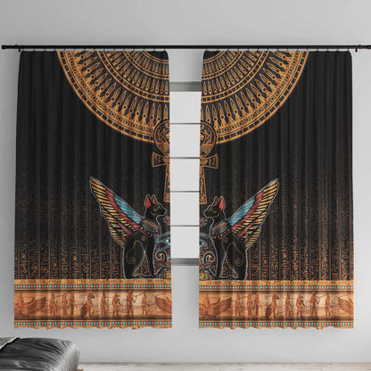 Winged Egypt Cats Window Curtain Hieroglyphs Alphabet Pattern