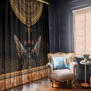 Winged Egypt Cats Window Curtain Hieroglyphs Alphabet Pattern