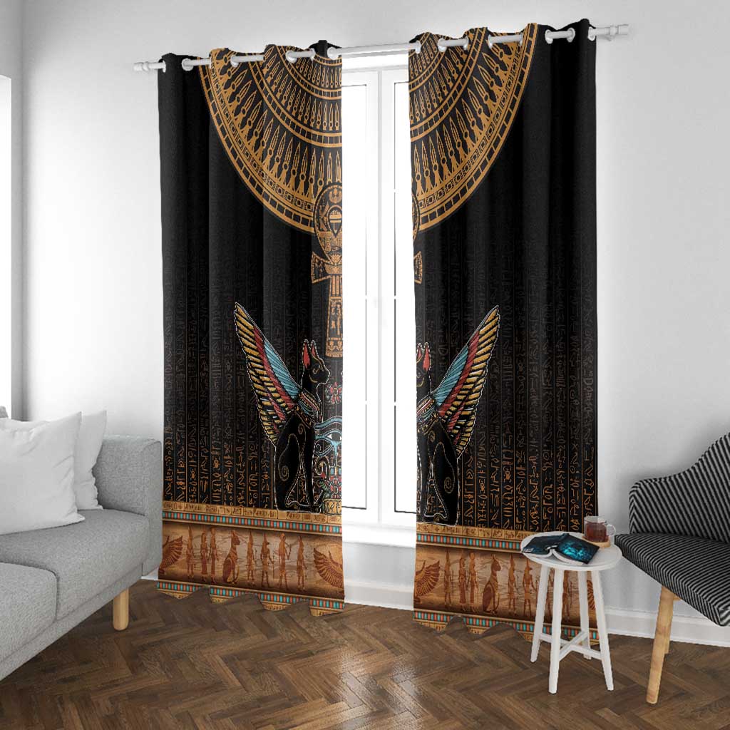 Winged Egypt Cats Window Curtain Hieroglyphs Alphabet Pattern