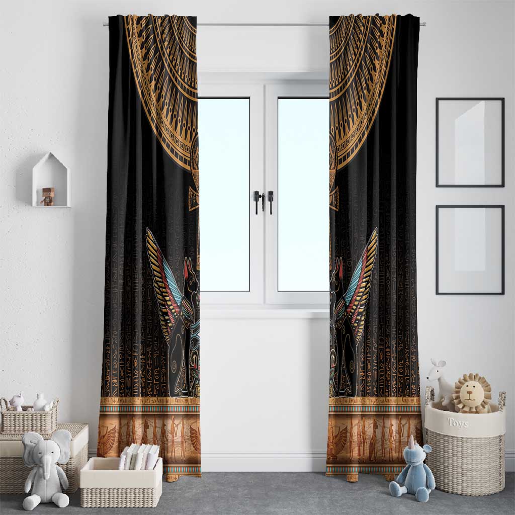Winged Egypt Cats Window Curtain Hieroglyphs Alphabet Pattern