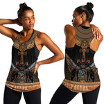 Winged Egypt Cats Women Racerback Tank Hieroglyphs Alphabet Pattern