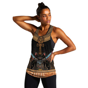 Winged Egypt Cats Women Racerback Tank Hieroglyphs Alphabet Pattern
