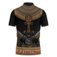 Winged Egypt Cats Zipper Polo Shirt Hieroglyphs Alphabet Pattern