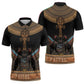 Winged Egypt Cats Zipper Polo Shirt Hieroglyphs Alphabet Pattern