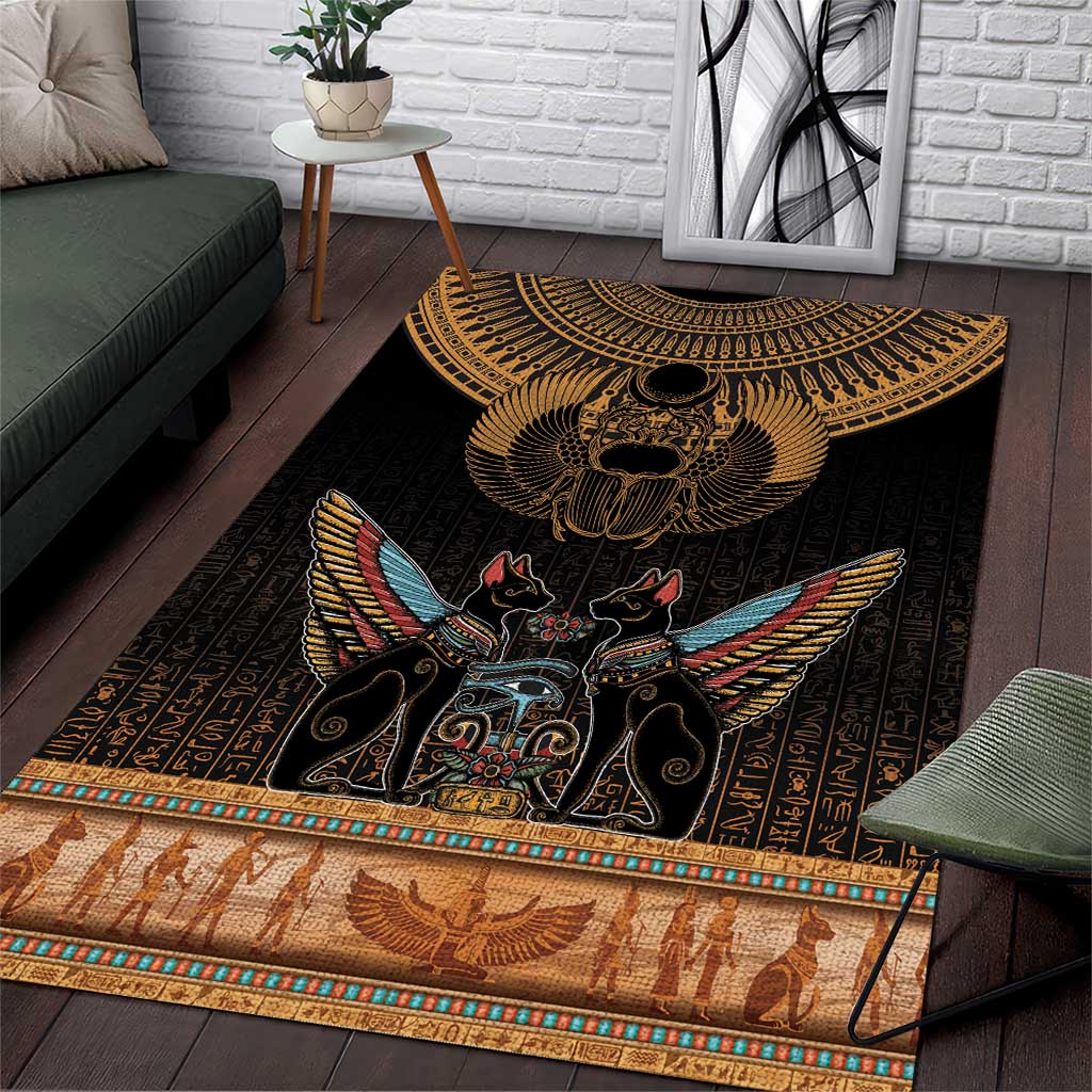 Ancient Egypt Scarab Beetle Area Rug Hieroglyphs Alphabet Pattern