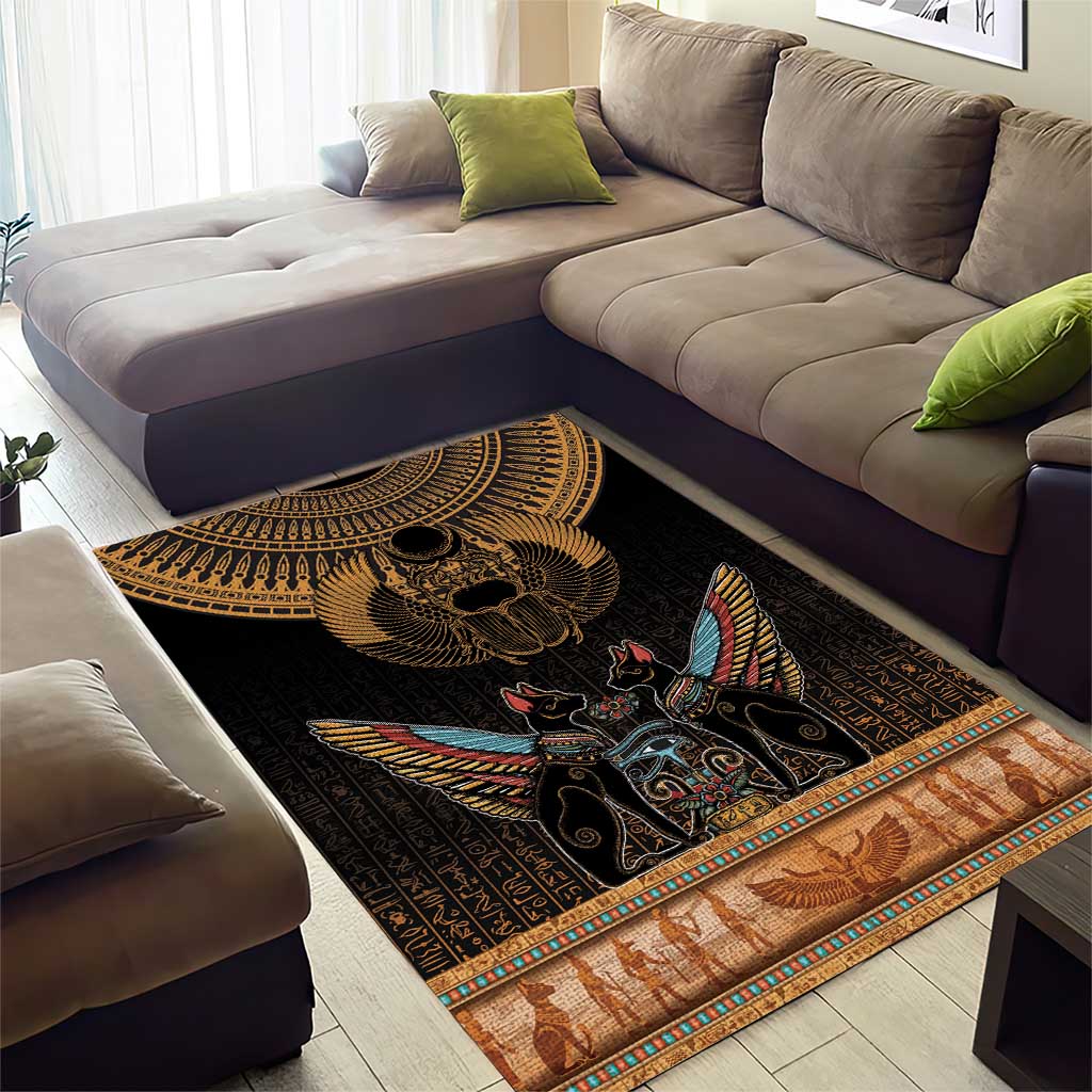 Ancient Egypt Scarab Beetle Area Rug Hieroglyphs Alphabet Pattern