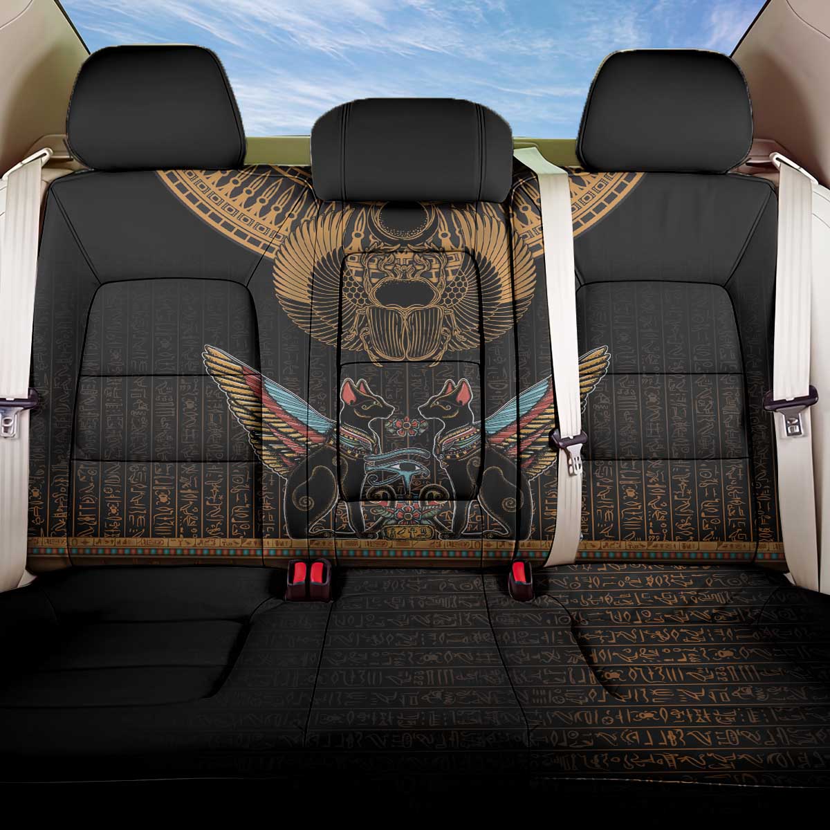 Ancient Egypt Scarab Beetle Back Car Seat Cover Hieroglyphs Alphabet Pattern