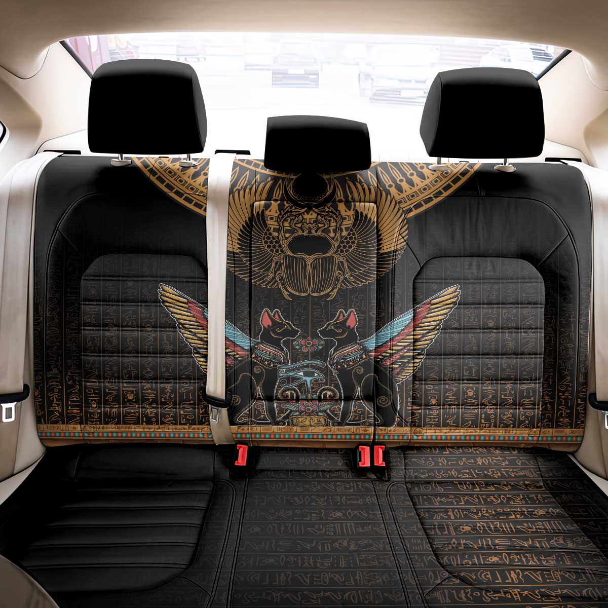 Ancient Egypt Scarab Beetle Back Car Seat Cover Hieroglyphs Alphabet Pattern