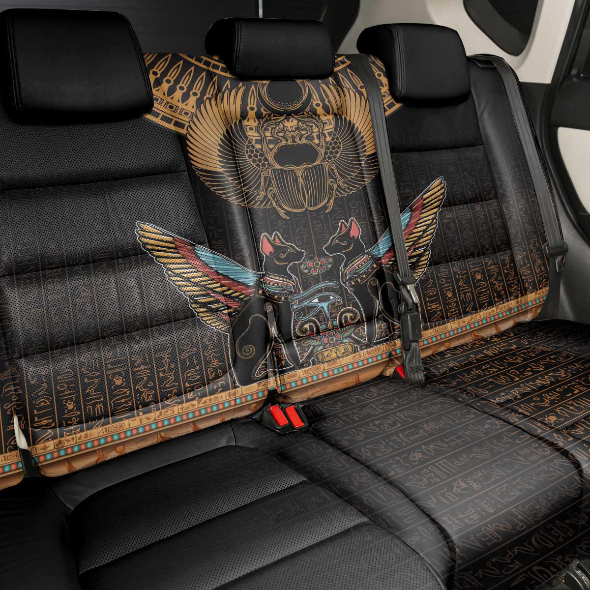 Ancient Egypt Scarab Beetle Back Car Seat Cover Hieroglyphs Alphabet Pattern