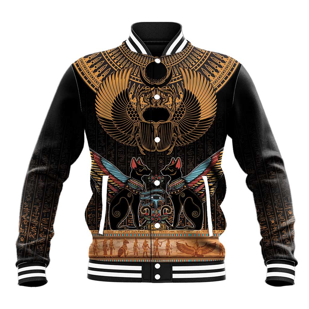 Ancient Egypt Scarab Beetle Baseball Jacket Hieroglyphs Alphabet Pattern