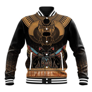 Ancient Egypt Scarab Beetle Baseball Jacket Hieroglyphs Alphabet Pattern