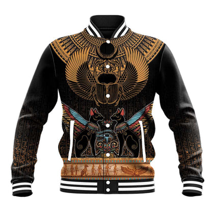 Ancient Egypt Scarab Beetle Baseball Jacket Hieroglyphs Alphabet Pattern